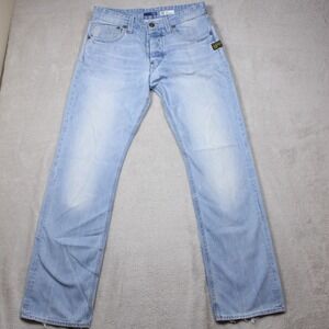 G-Star RAW Jeans GS 5204 30x32 Light Wash Straight Leg Button Fly Distressed Men